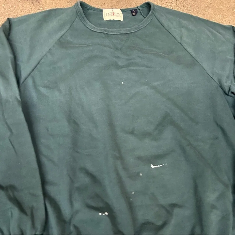 J. Crew Oarsman Shirt Mens Large Forest Green Paint Splatter USA distressed
